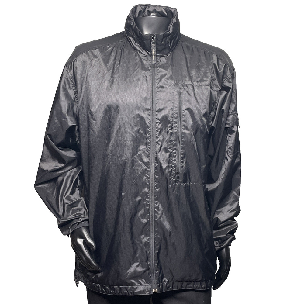 ExOfficio Men XL Black Lightweight Nylon Travel Zip Pockets w/Hood Windbreaker